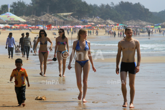 Foreign tourists at Goa beach
