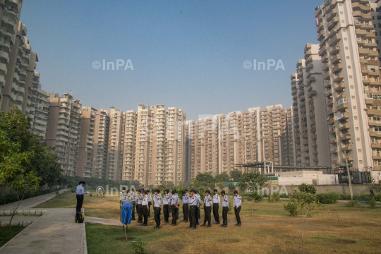 Morning parade of private security guards