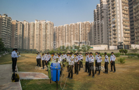 Morning parade of private security guards