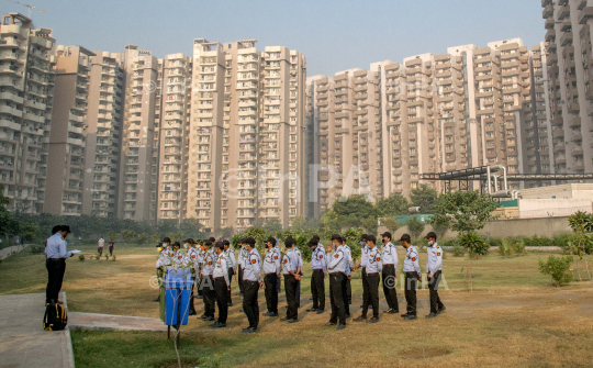 Morning parade of private security guards