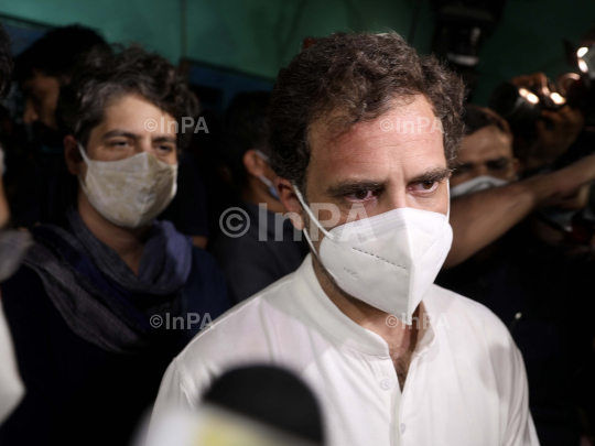 Rahul Gandhi and Priyanka Gandhi in Hathras