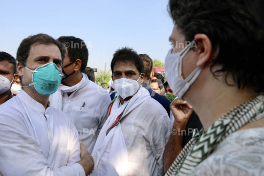 Rahul Gandhi, Priyanka Gandhi march towards Hathras