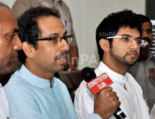 Shiv Sena chief Uddhav Thackeray along with son Aditya Thackeray